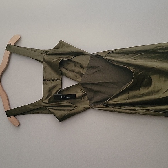 Lulus NWT Signature Elegance Olive Green Satin One- Shoulder Maxi Dress - Picture 7 of 11
